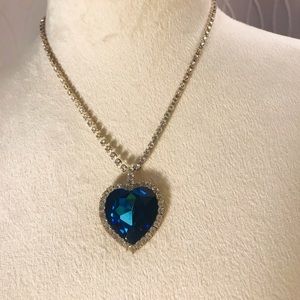 Faux Titanic Necklace, Blue Sapphire Heart Shaped Crystal,Faux Sapphire